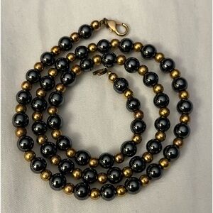 Heavy gray & gold beaded necklace